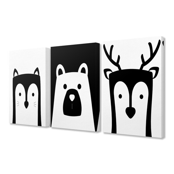 Stupell Be Wild Black And White Animals 3pc Stretched Canvas Art