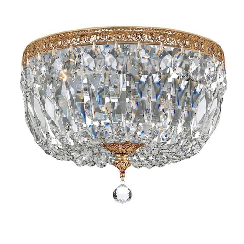 Traditional 3-light Brass/ Crystal Flush Mount