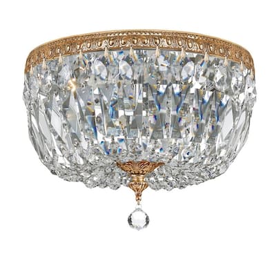 Traditional 3-light Brass/ Crystal Flush Mount