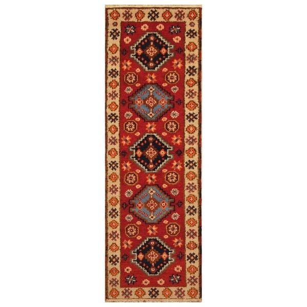 Handmade Herat Oriental Indo Hand-knotted Tribal Kazak Wool Runner (2'2 x 6'6) - 2'2 x 6'6