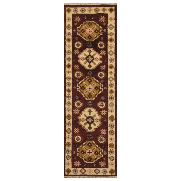 Handmade Herat Oriental Indo Hand-knotted Tribal Kazak Wool Runner (2'2 x 6'9) - 2'2 x 6'9