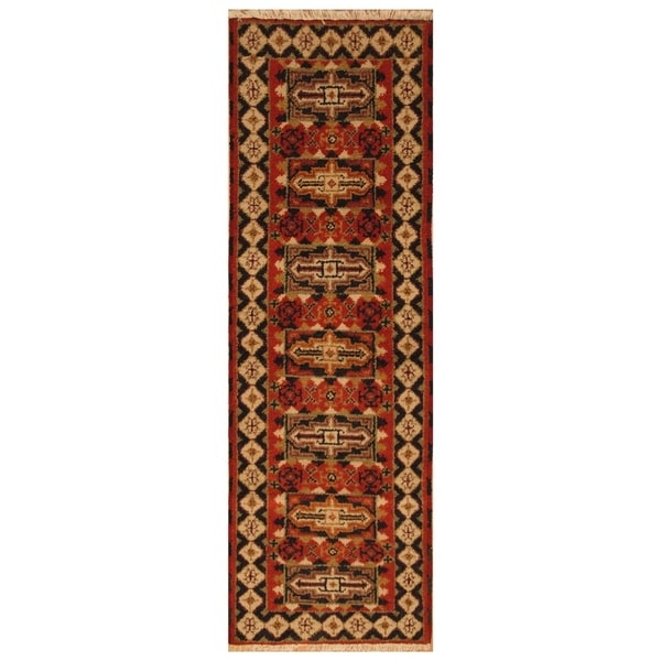 Handmade Herat Oriental Indo Hand-knotted Tribal Kazak Wool Runner (2' x 6'4) - 2' x 6'4