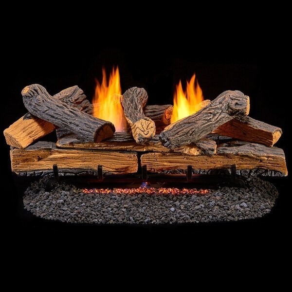 Duluth Forge Ventless Dual Fuel Log Set - 30 in. Stacked Red Oak - 33,000 BTU - T-Stat Control