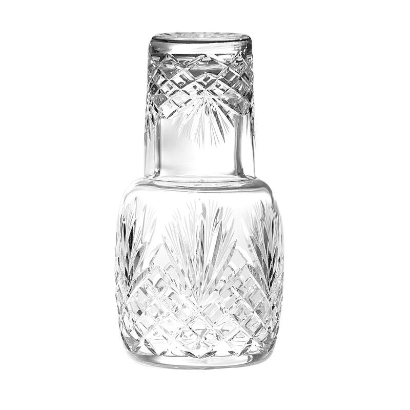 Majestic Gifts European Hand Cut Crystal 25 Oz. Bedside Night Carafe/ Desktop Carafe W/ Tumbler Glass-8.25" Height