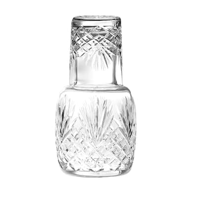 Majestic Gifts European Hand Cut Crystal 25 Oz. Bedside Night Carafe/ Desktop Carafe W/ Tumbler Glass-8.25" Height