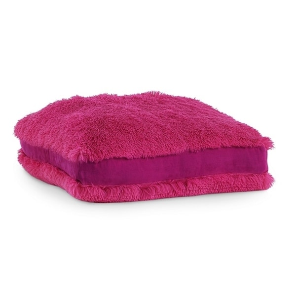 Polar Pouf - Floor Square / Hot Pink, Faux Fur Pouf with Poly Fill