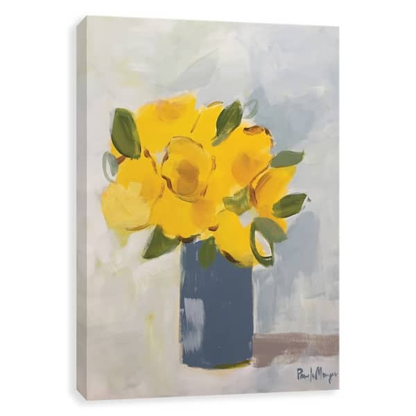 Shop Yellow Roses In Gray Vase Hand Embellished Canvas 18w X