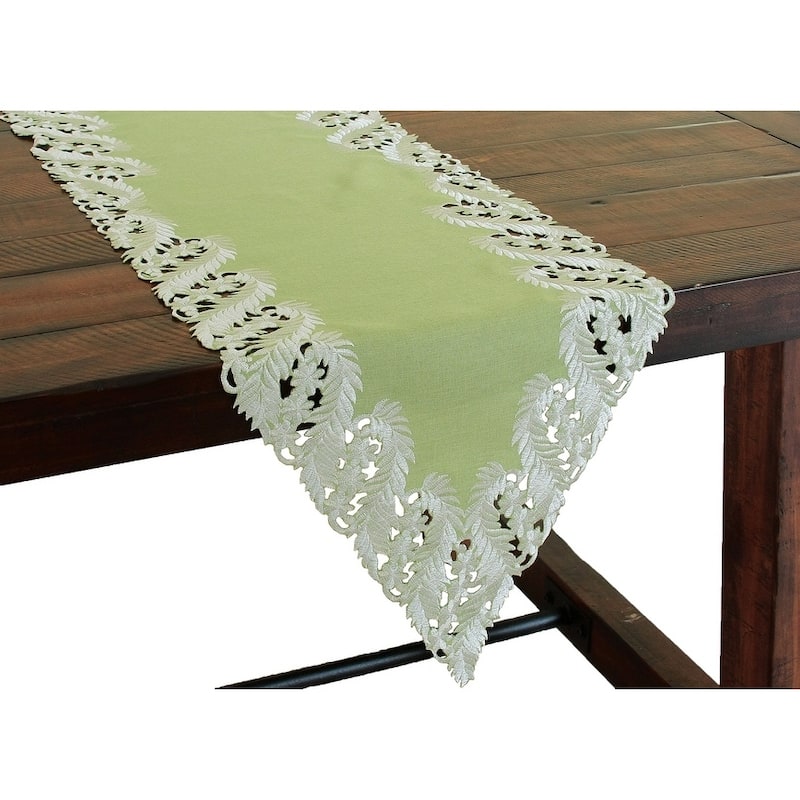 Laurel Embroidered Cutwork Table Runner, 15 by 72-Inch, Green