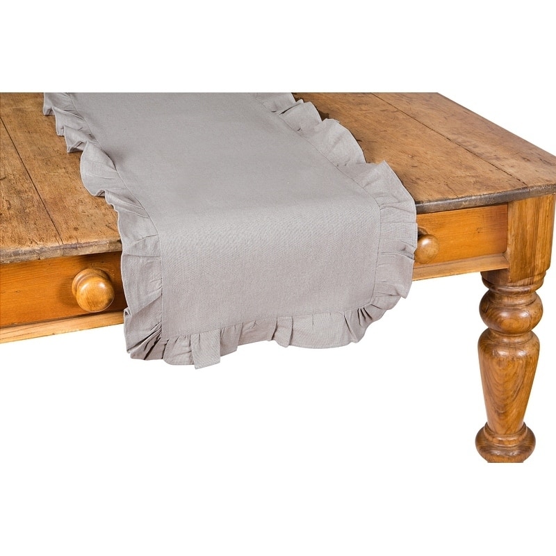 Ruffle Trim Solid Taupe Table Runner, 16 by 72-Inch