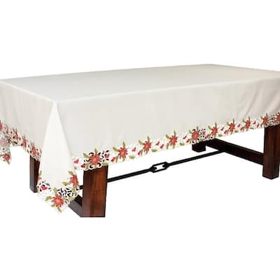 Poinsettia Lace Embroidered Cutwork Tablecloth, 60 by 84-Inch