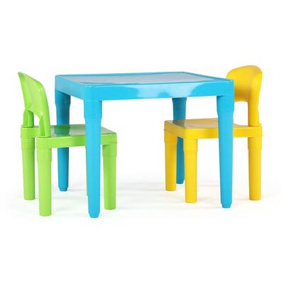 Humble Crew Kids Lightweight Plastic Table & 2 Chairs Set, Aqua/Green/Yellow