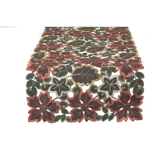 Dainty Leaf Embroidered Cutwork Mini Fall Table Runner, 12 by 28-Inch