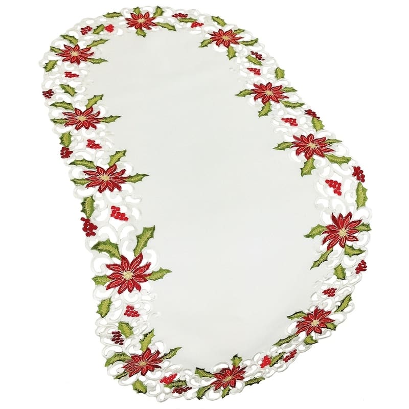 Poinsettia Lace Embroidered Cutwork Table Runner, 15 by 54-Inch
