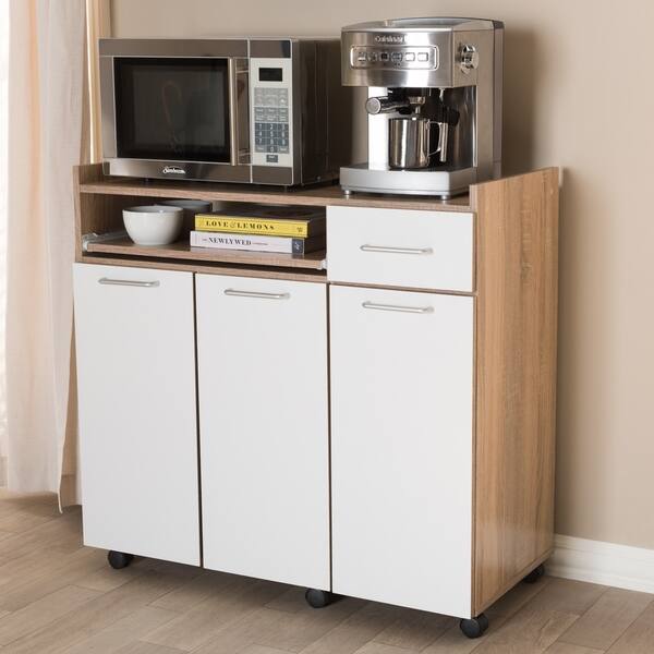 Shop Contemporary White And Oak Brown Kitchen Cabinet By Baxton