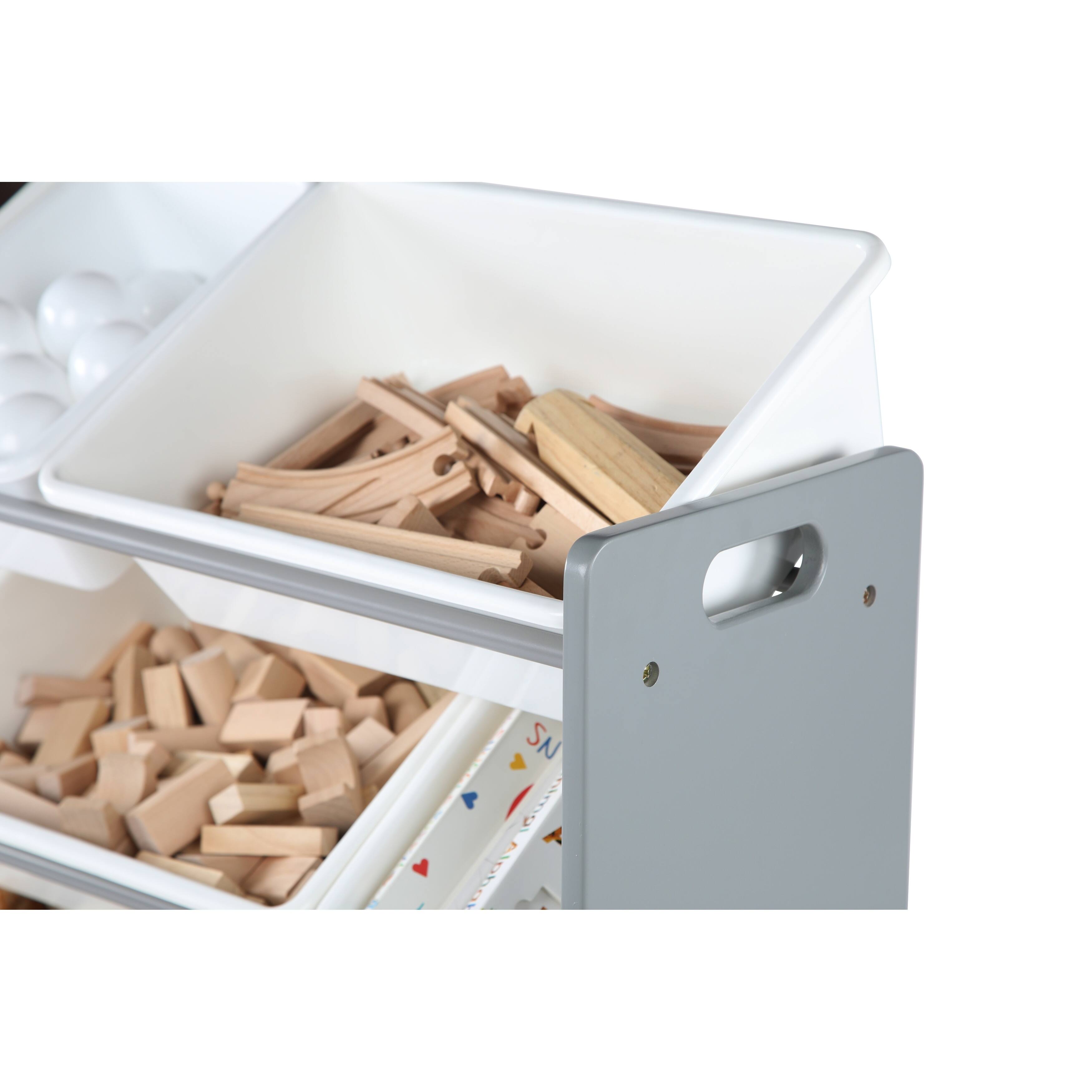 Tot Tutors Kids Toy Storage Organizer w/ 12 Plastic Bins, Grey/White