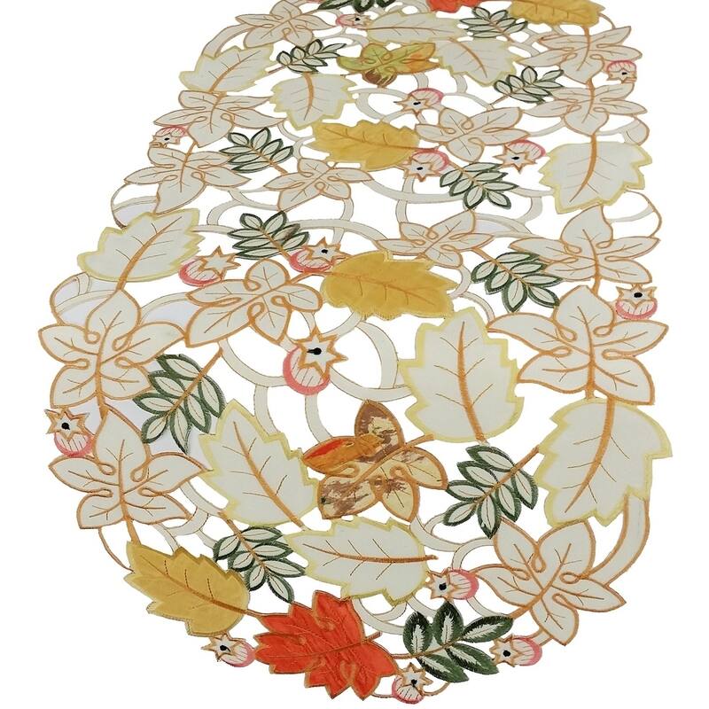 Harvest Splendor Embroidered Cutwork Fall Table Runner,16 by 34-Inch