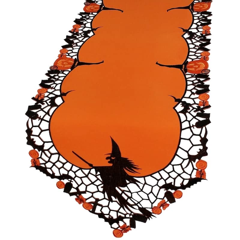 Witch Embroidered Cutwork Halloween Table Runner, 15 by 54-Inch
