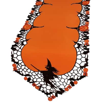 Witch Embroidered Cutwork Halloween Table Runner, 15 by 54-Inch