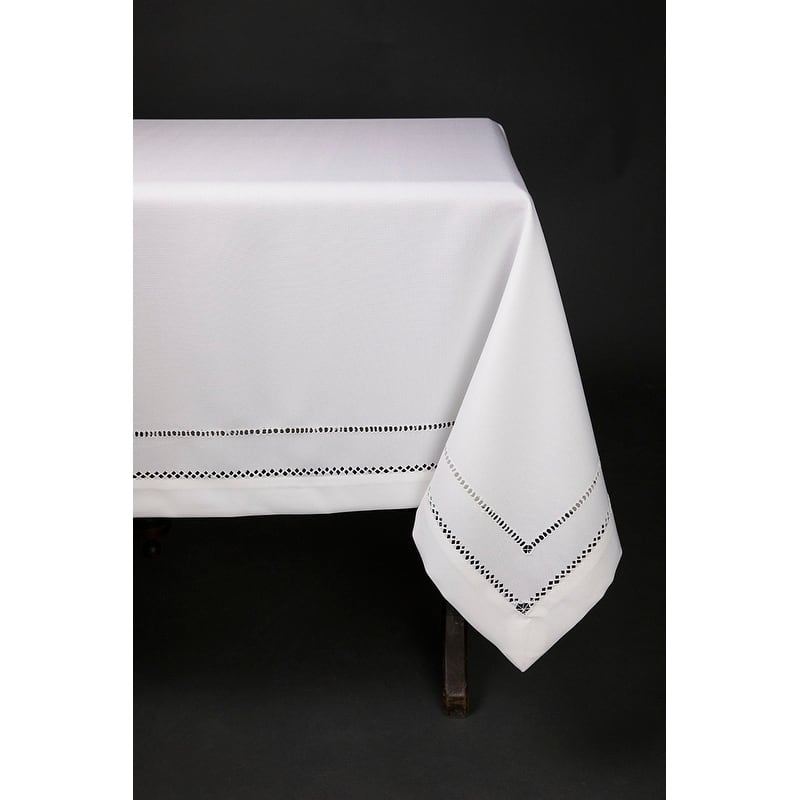 Handmade Double Hemstitch Easy Care Tablecloth, 60 by 84-Inch, Red