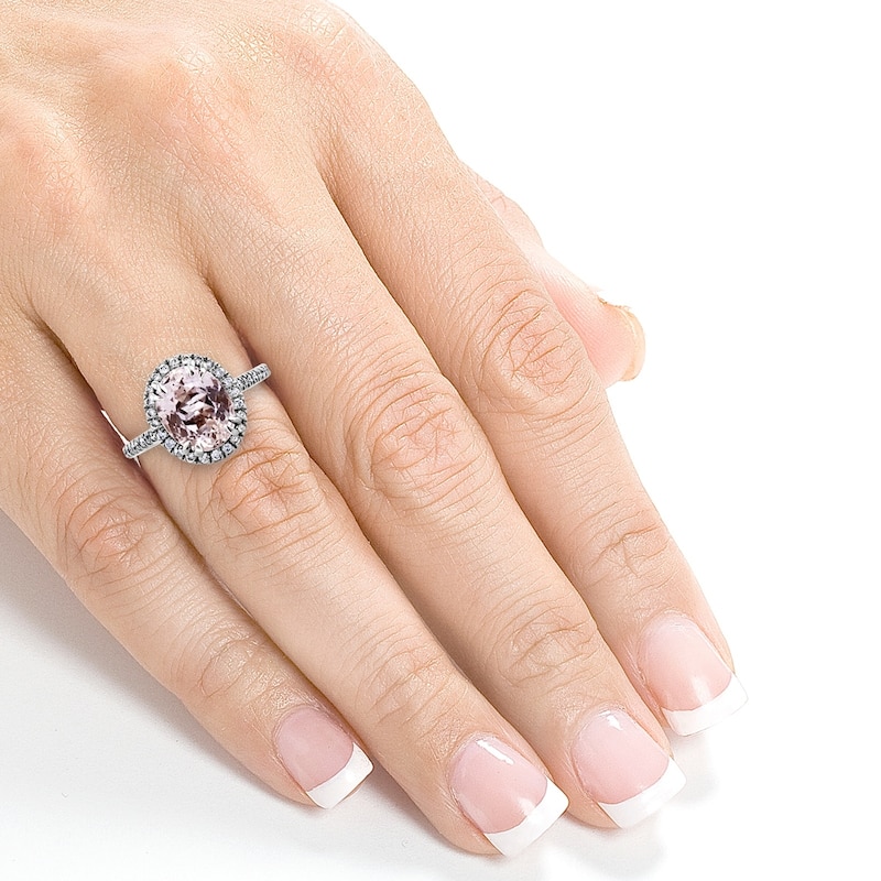 Annello by Kobelli 14k White Gold 3 7/8ct TGW Oval Cut Pink Kunzite and Diamond Halo Gemstone Ring