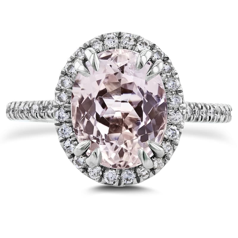 Annello by Kobelli 14k White Gold 3 7/8ct TGW Oval Cut Pink Kunzite and Diamond Halo Gemstone Ring