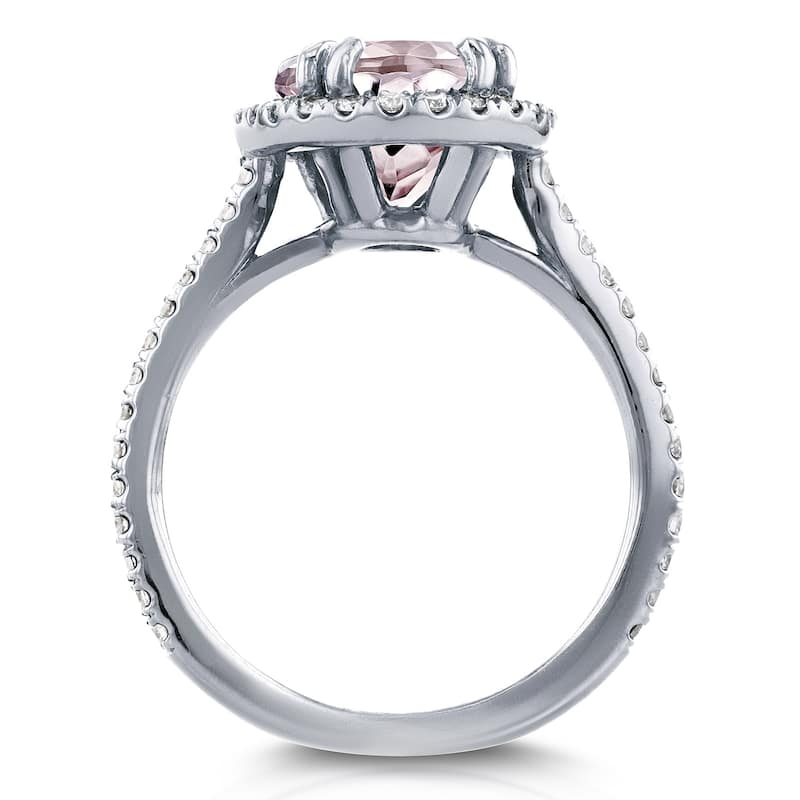 Annello by Kobelli 14k White Gold 3 7/8ct TGW Oval Cut Pink Kunzite and Diamond Halo Gemstone Ring