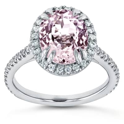 Annello by Kobelli 14k White Gold 3 7/8ct TGW Oval Cut Pink Kunzite and Diamond Halo Gemstone Ring