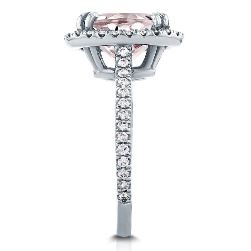 Annello by Kobelli 14k White Gold 3 7/8ct TGW Oval Cut Pink Kunzite and Diamond Halo Gemstone Ring