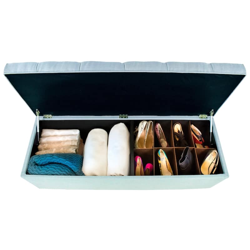 SOLE SECRET DUO Diamond Tufted Linen & Shoe Storage Bench - HTM100 - Lt Blue