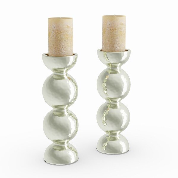 Silver Orchid Brendel Polished Silver Iron 18-inch Pillar Candlesticks (Set of 2)