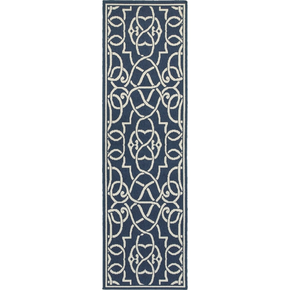 Style Haven Martinique Trellis Indoor Outdoor Blue/Off-White Rug