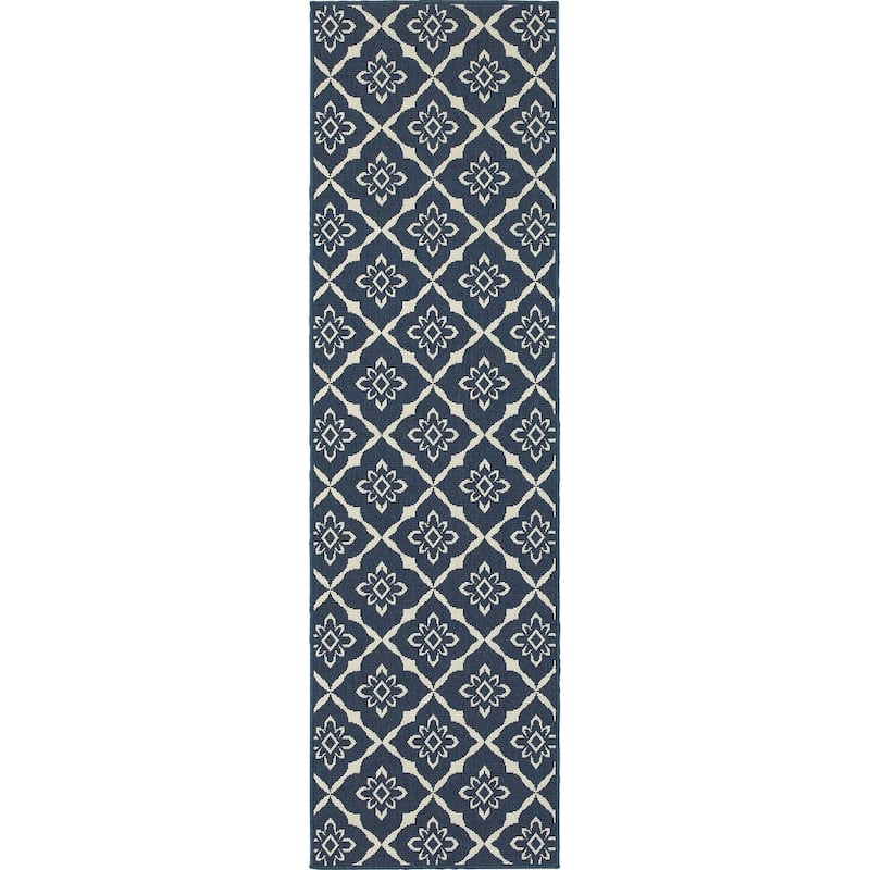 Style Haven Martinique Floral Lattice Indoor Outdoor Navy/Off-White Area Rug - 2'3" x 7'6" Runner