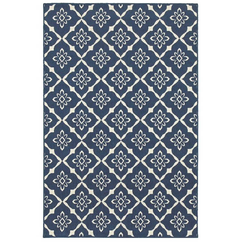 Style Haven Martinique Floral Lattice Indoor Outdoor Navy/Off-White Area Rug - 1'10" x 2'10"