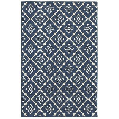 Style Haven Martinique Floral Lattice Indoor Outdoor Navy/Off-White Area Rug