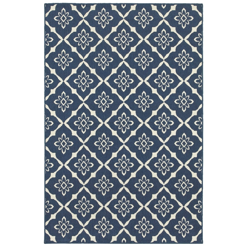 Style Haven Martinique Floral Lattice Indoor Outdoor Navy/Off-White Area Rug