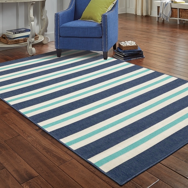 Carson Carrington Sonderborg Striped Blue/Ivory Indoor-Outdoor Area Rug - 1'10" x 2'10"