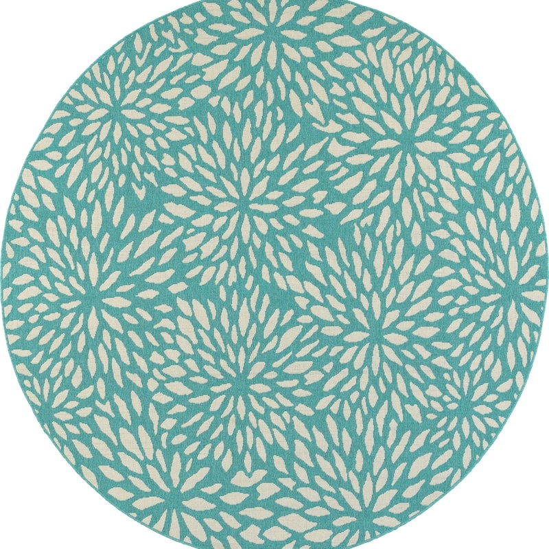 Style Haven Martinique Floral Petals Indoor Outdoor Aqua/ Off-White Area Rug - 7'10" Round