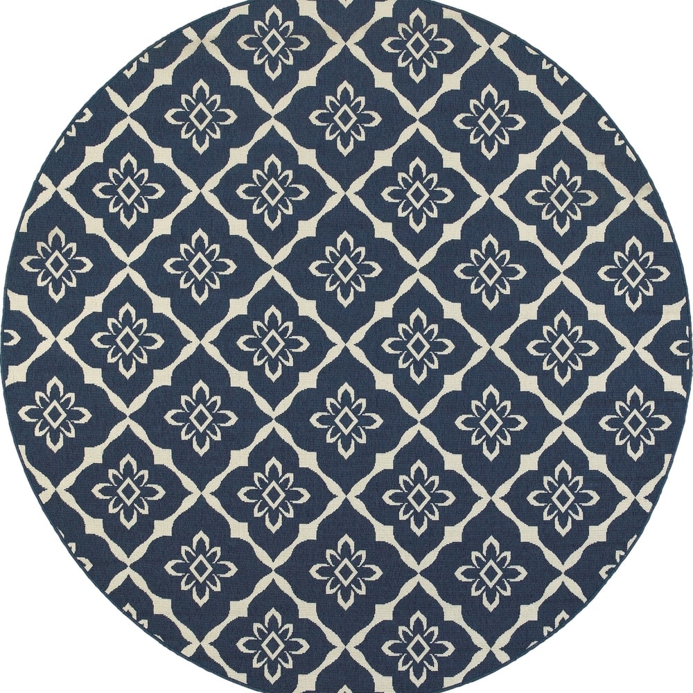 Style Haven Martinique Floral Lattice Indoor Outdoor Navy/Off-White Area Rug