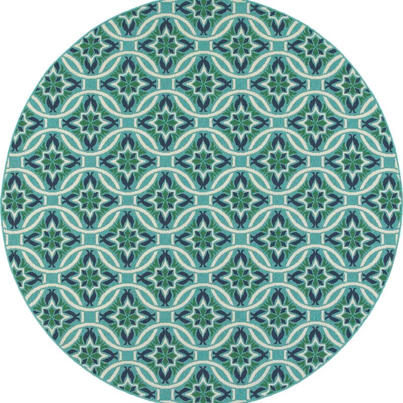 Style Haven Martinque Floral Indoor-Outdoor Blue/ Green Area Rug - 7'10" Round