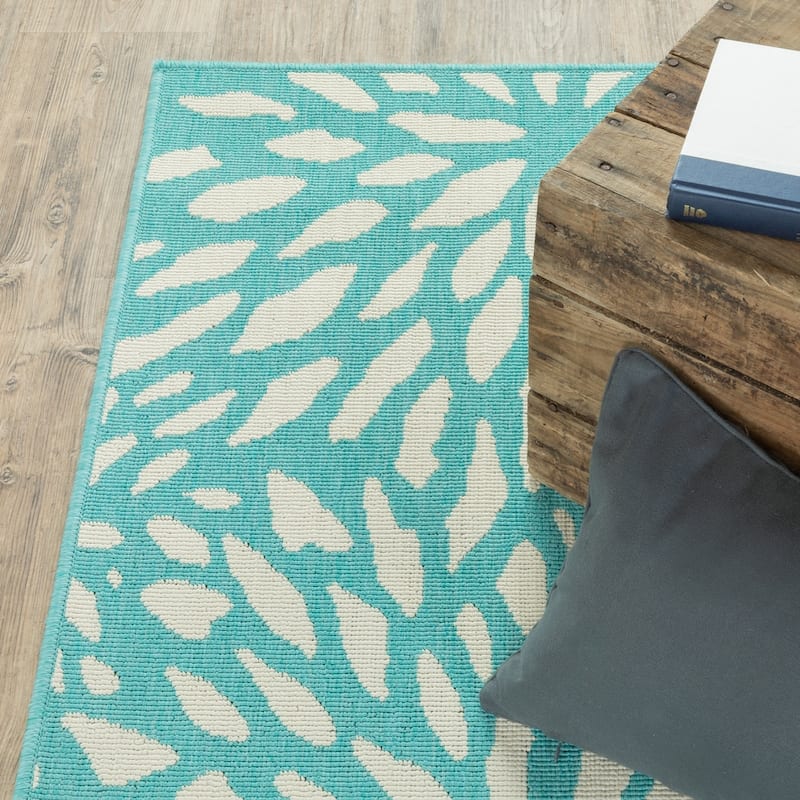 Style Haven Martinique Floral Petals Indoor Outdoor Aqua/ Off-White Area Rug