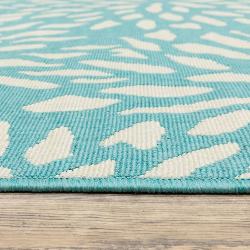 Style Haven Martinique Floral Petals Indoor Outdoor Aqua/ Off-White Area Rug