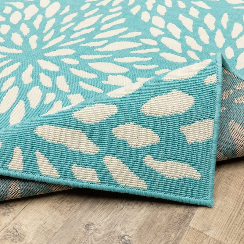 Style Haven Martinique Floral Petals Indoor Outdoor Aqua/ Off-White Area Rug