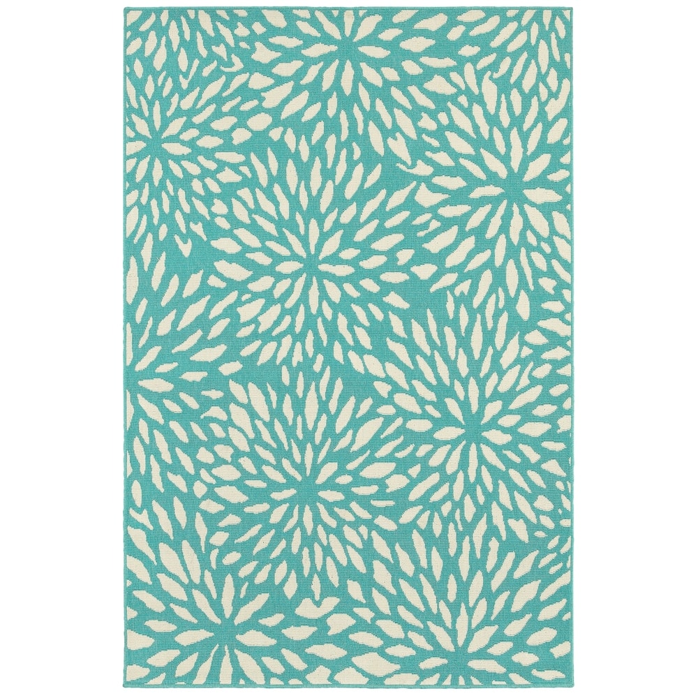 Style Haven Martinique Floral Petals Indoor Outdoor Aqua/ Off-White Area Rug