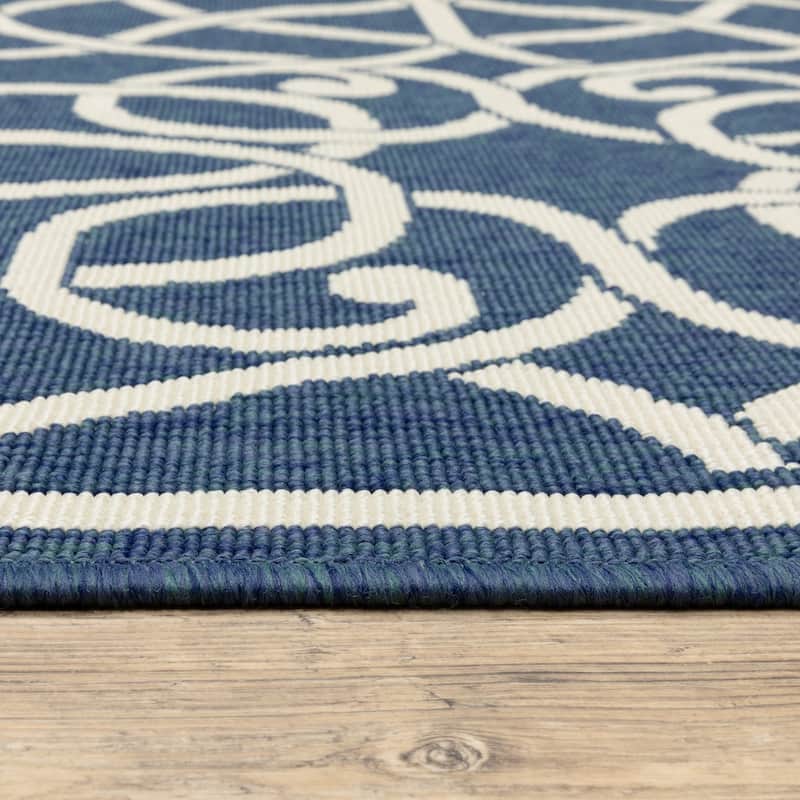 Style Haven Martinique Trellis Indoor Outdoor Blue/Off-White Rug