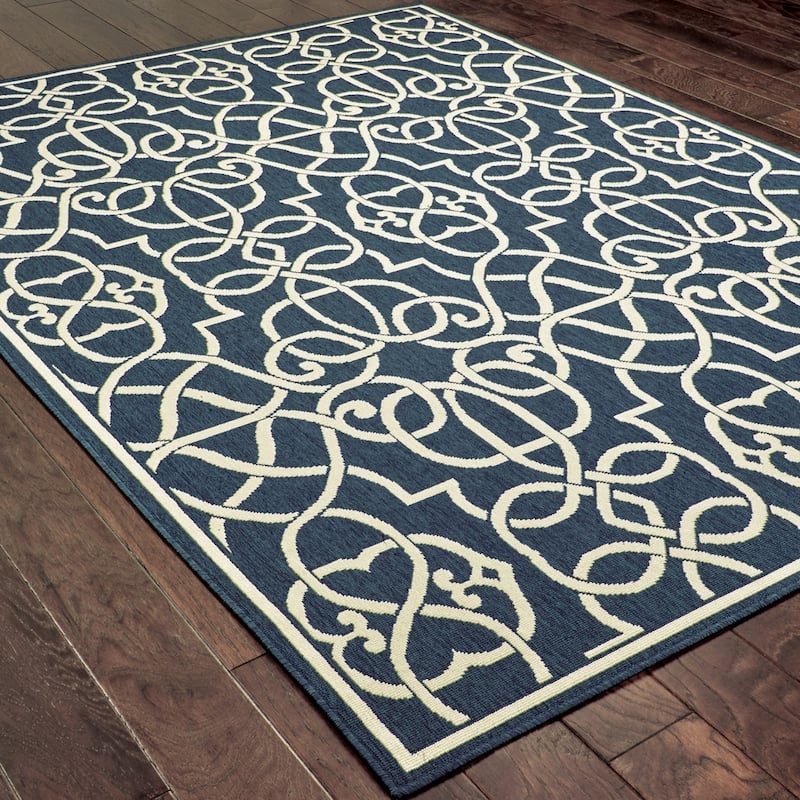 Style Haven Martinique Trellis Indoor Outdoor Blue/Off-White Rug