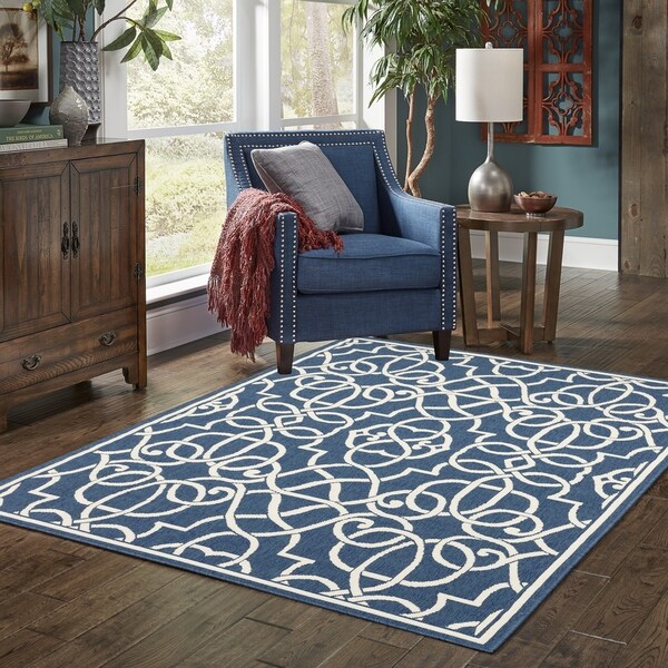 Carson Carrington Nykoping Geometric Navy/Ivory Indoor-Outdoor Area Rug - 5'3" x 7'6"