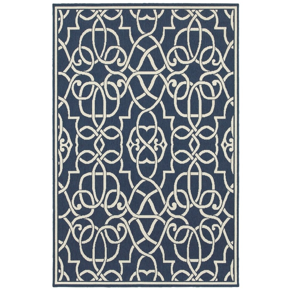 Style Haven Martinique Trellis Indoor Outdoor Blue/Off-White Rug