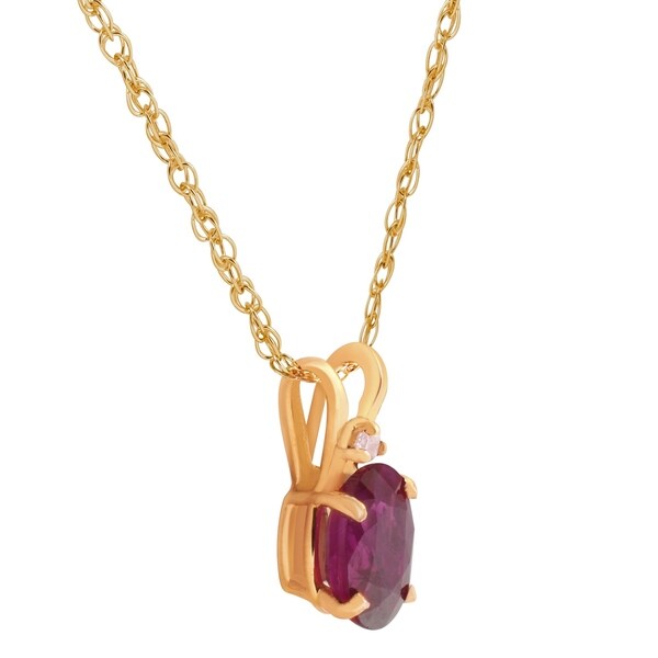 14k Yellow Gold Oval Ruby And Diamond Pendant with 18/" Chain