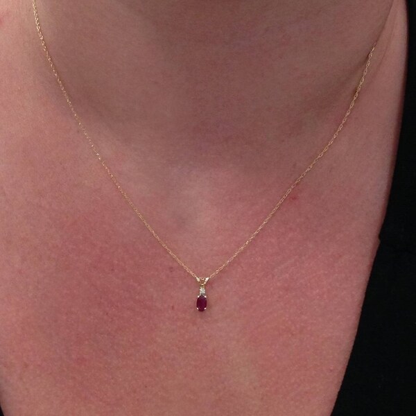 14k Yellow Gold Oval Ruby And Diamond Pendant with 18/" Chain