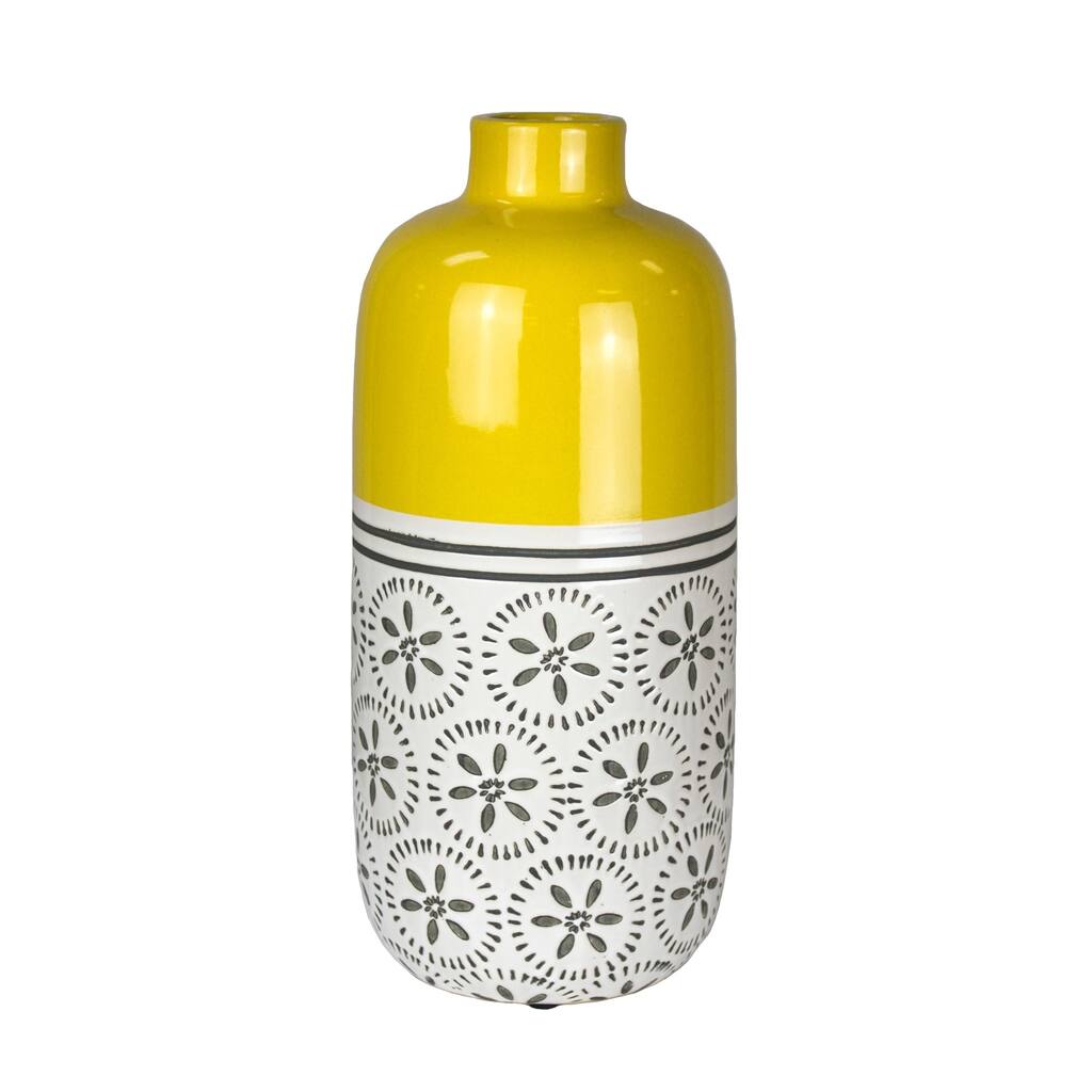 Sagebrook Home 10830 Decorative Ceramic Vase, Yellow/White Ceramic, 5.5 X 5.5 X 12.25 Inches